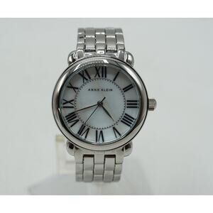 Anne Klein Silver-Tone Round Face Bracelet Watch with White Dial